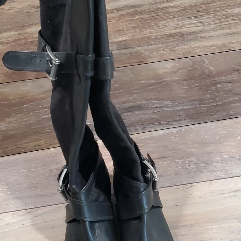 Cole Haan NikeAir Women Riding Leather Tall Boots shoes sz 7.5B buckle